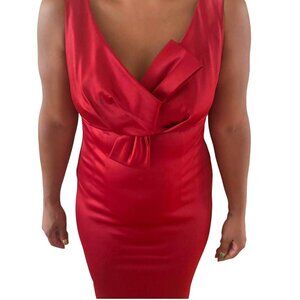 DRESSBARN Collection Red Satin Sleeveless Sheath Dress size 12 Bow Detail